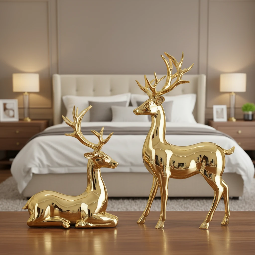2-Piece European Gold Electroplated Resin Deer Figurines Home Office Decor Home & Garden Figurines