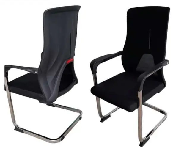 Office Chair - High Back Mesh and Fabric Visitor Chair with Chrome Sled Base Black Furniture Office Chairs