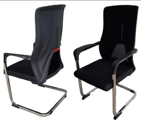 Office Chair - High Back Mesh and Fabric Visitor Chair with Chrome Sled Base Black Furniture Office Chairs
