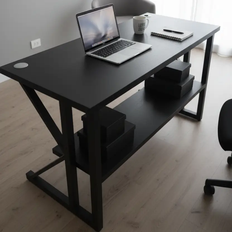 1.5m Industrial Office Desk with Cable Port & Lower Shelf Office Desk Desks