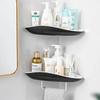 Bathroom Shelf - 2-Tier Corner Organiser with Towel Bar Black White Home & Garden Wall Shelves & Ledges