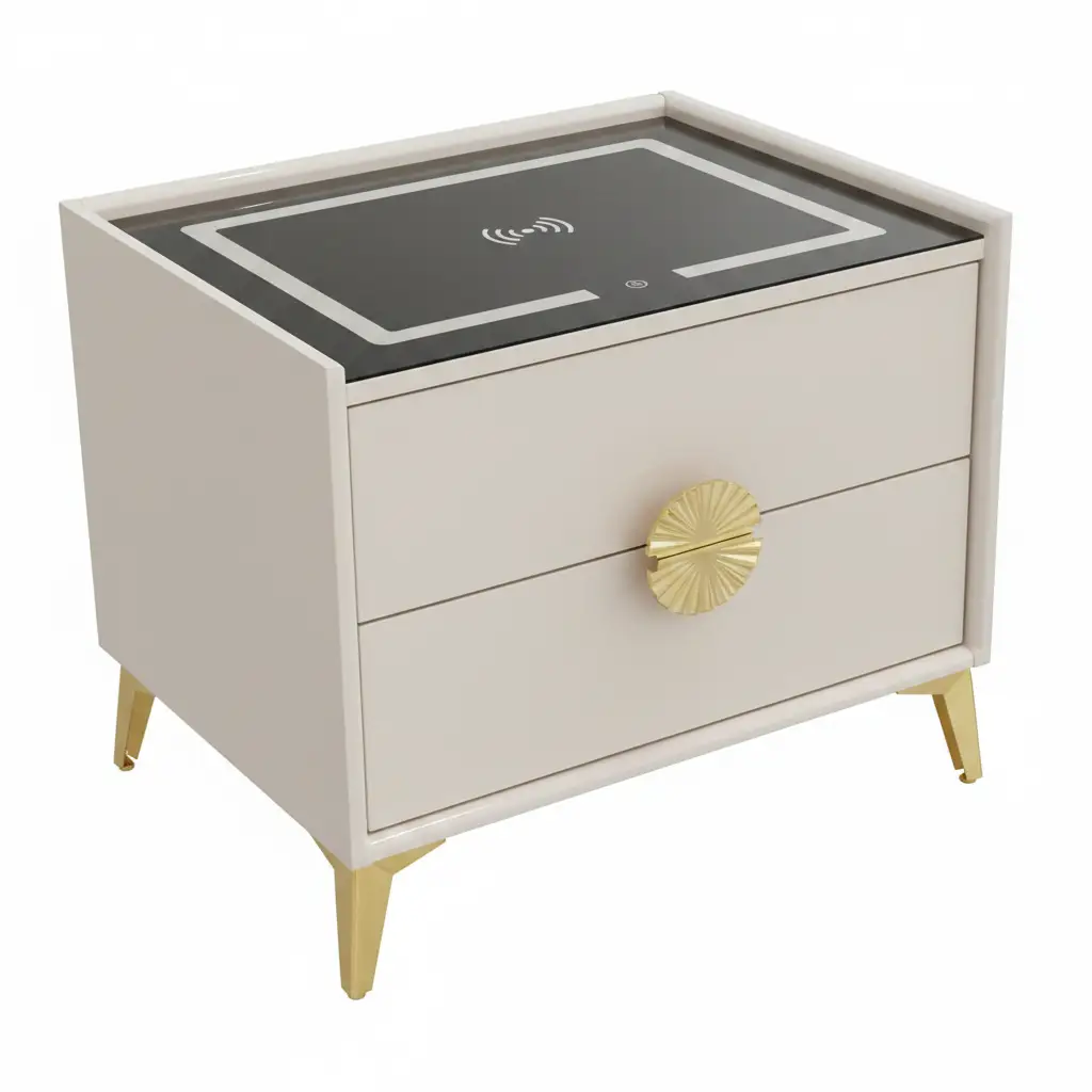 Bedside Table - Smart 2-Drawer with Wireless Charging Top Furniture Nightstands