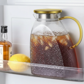 Nordic Borosilicate Glass Pitcher 1500ml with Stainless Steel Lid Gold Kitchen & Dining Serving Pitchers & Carafes