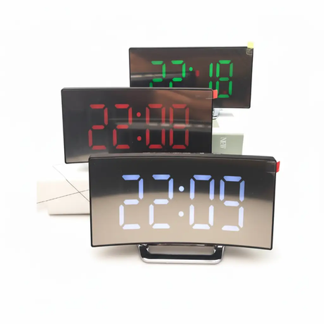 7" Curved Mirror LED Digital Alarm Clock USB Battery Snooze Night Light 12/24Hr Green Red White Home & Garden Alarm Clocks