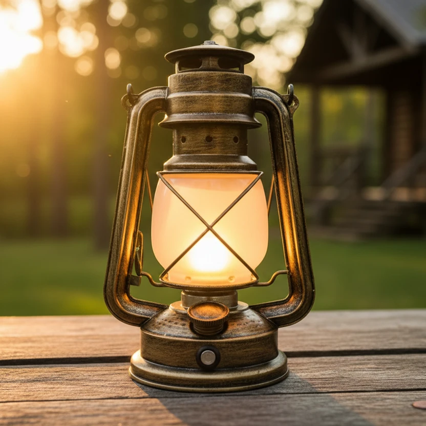 Rechargeable Vintage LED Lantern Lamp 35cm Antique Bronze Flame Effect Home & Garden Table Lamps