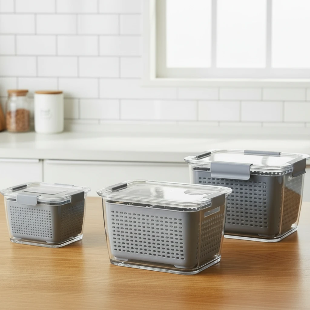 3-Piece Fresh Food Storage Containers with Removable Drain Tray Fridge Organizer Kitchen & Dining Food Storage Containers