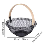 Fruit Basket - Round Wire Mesh with Bamboo Handle Kitchen & Dining Household Storage Baskets