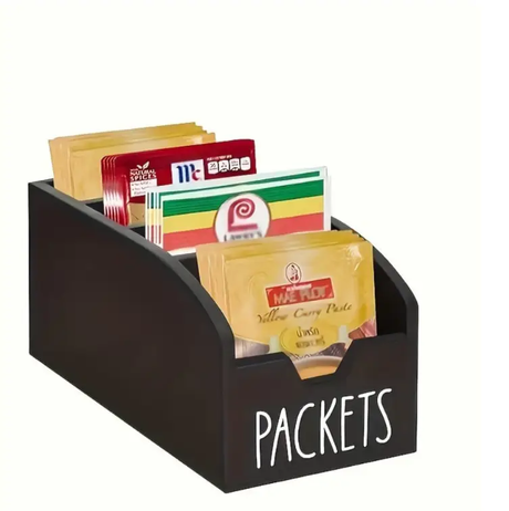 Wooden Packets Organiser 3-Slot Tea Bag Coffee Sachet Holder 28x13.4x12.7cm Black Kitchen & Dining Kitchen Counter & Beverage Station Organizers