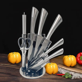 Knife Set - 8-Piece Stainless Steel with Scissors Sharpener Acrylic Stand Kitchen & Dining Kitchen Knives
