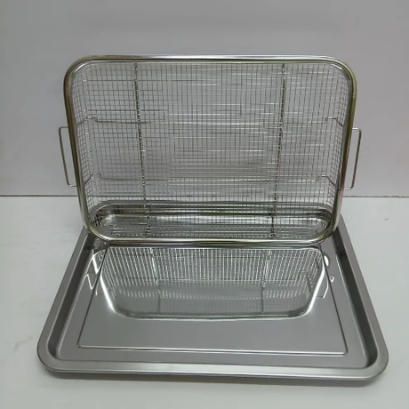 French Fries Basket - Heat-Resistant Stainless Steel with Tray Large Set Kitchen & Dining Roasting Pan Racks