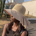 Sun Hat - Women's Wide Brim Straw with Chiffon Shawl Bow Beige Fashion Accessories Sun Hats