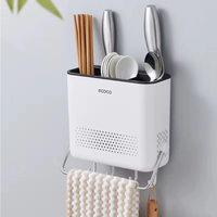 Wall-Mounted Cutlery Drainer with Towel Bar and Hooks ECOCO White Kitchen & Dining Kitchen Utensil Holders & Racks