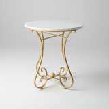 Round Coffee Table White Top Gold Scrollwork Iron Base Home & Garden Coffee Tables