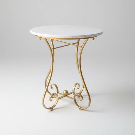 Round Coffee Table White Top Gold Scrollwork Iron Base Home & Garden Coffee Tables