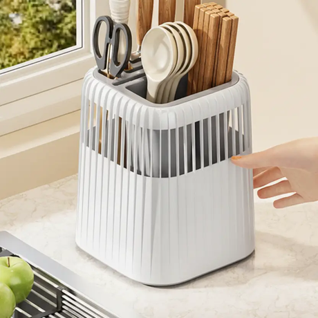 360° Rotating Cutlery Chopstick Holder Detachable Drain Insert 16.5x16.5x20cm White Cream Green Kitchen & Dining Kitchen Utensil Holders