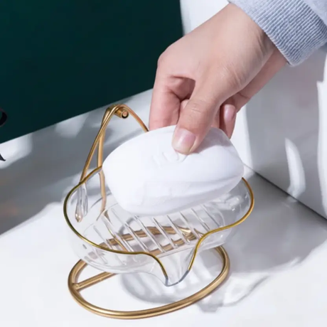 Soap Dish - Light Luxury Clear Acrylic Gold Iron Stand 13x11x11cm Home & Garden Soap Dishes & Holders