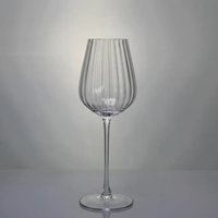 Wine Glass Set - 320ml Vertical Ribbed Crystal Clear Long Stem 2pc or 6pc Kitchen & Dining Wine Glasses