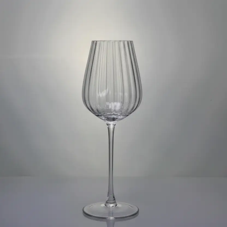 Wine Glass Set - 320ml Vertical Ribbed Crystal Clear Long Stem 2pc or 6pc Kitchen & Dining Wine Glasses