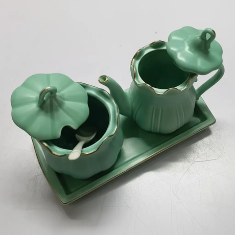 Ceramic Tea Set - Executive 3-in-1 400ml Kettle 250ml Sugar Dish Tray Spoon Kitchen & Dining Coffee & Tea Sets