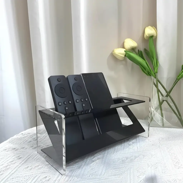 Remote Control Holder - Acrylic 3-Slot with Black Accents Home & Garden Household Storage Caddies