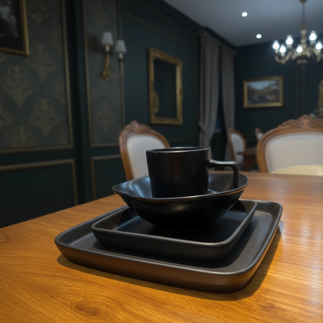24-Piece Modern Dinner Set with Plates Bowls and Cups Black Kitchen & Dining Dinnerware Sets