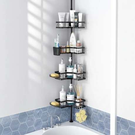 4-Tier Telescopic Corner Bathroom Shower Caddy Organizer 109-290cm Adjustable No-Drill Matte Black Home & Garden Uncategorized