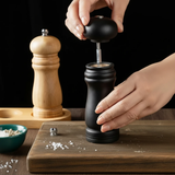 Set of 2 Wooden Pepper Salt Mill Grinder 14.7x5cm Manual Adjustable Natural Wood Matte Black Kitchen Kitchen & Dining Spice Grinders