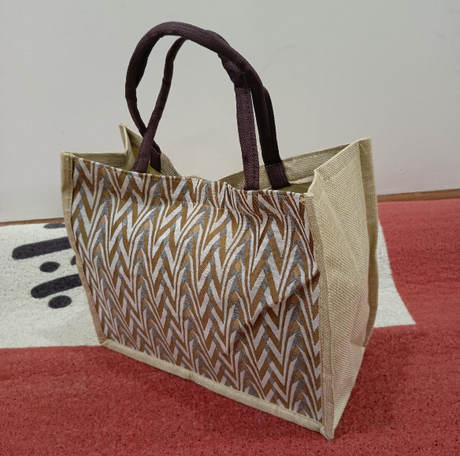 Geometric Print Pattern Tote Bag Jute Canvas Smart Casual 34x17x28cm