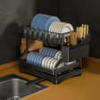 2-Tier Kitchen Dish Drainer Rack 42x32.5x34cm Aluminium Matte Black Plate Bowl Cup Utensil Caddy Drip Tray Kitchen & Dining Dish Racks