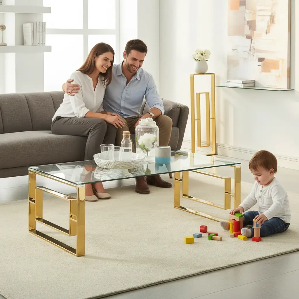 Coffee Table - Clear Tempered Glass Top with Gold Stainless Steel Frame Furniture Coffee Tables