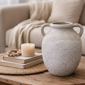 Nordic Ceramic Vase with Double Handles Speckled White Round Home & Garden Vases