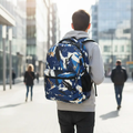 School Bag - 31x45x20cm Geometric Floral Print Multi-Compartment Backpack Blue White Bags & Luggage School Backpacks