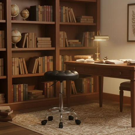 Tufted Round Salon Stool with Castors Furniture Office Chairs