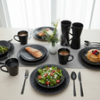 Dinner Set - 24pcs Black Embossed Floral Pattern Kitchen & Dining Dinnerware Sets