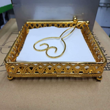Luxury Gold Napkin Holder Serviette Holder Ornate Metal Filigree Tray Kitchen & Dining Napkin Holders