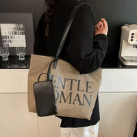 Gentlewoman 2-in-1 Canvas Tote Bag with Matching Mini Zip Pouch Bold Serif Print Black Khaki Bags & Accessories Tote Bags