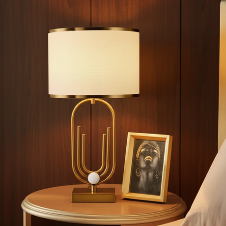 Luxury Gold Accent Table Lamp with Fabric Shade and Metallic Trim Home & Garden Table Lamps