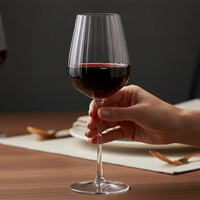 Wine Glass Set - 320ml Vertical Ribbed Crystal Clear Long Stem 2pc or 6pc Kitchen & Dining Wine Glasses