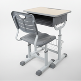 Student Desk and Chair Set - Height Adjustable with Under-Desk Shelf and Book Slot Grey Furniture Desks