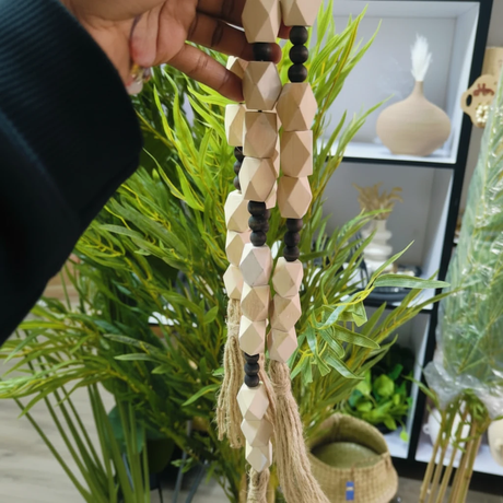 Decorative Wood Bead Garland Jute Tassel Boho Nordic Home Decor 80cm Home & Garden Garlands