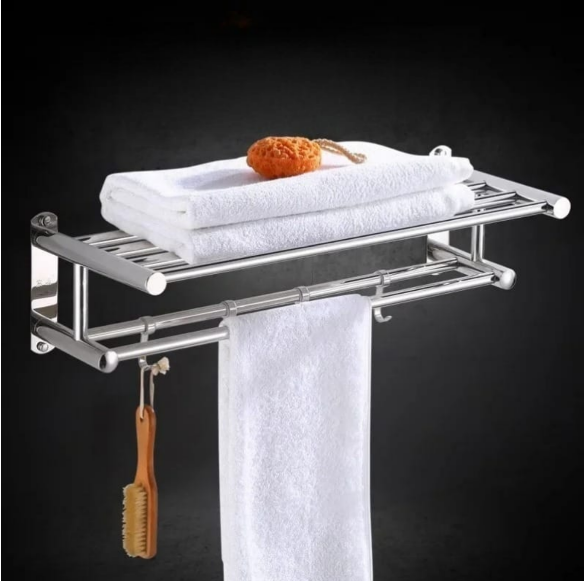 Towel Rack - 60cm Wall-Mounted Double Layer 304 Stainless Steel