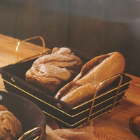Bread Basket - Gold Wire Frame Black Linen Liner Rectangular Kitchen & Dining Serveware