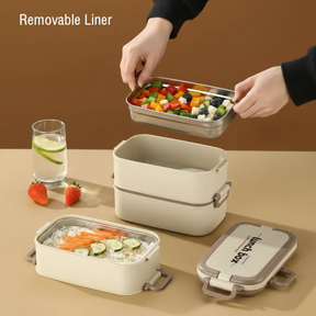 Lunch Box Set - 1500ml Double Layer Removable Stainless Liner Insulated Bag Cutlery Kitchen & Dining Lunch Box Sets