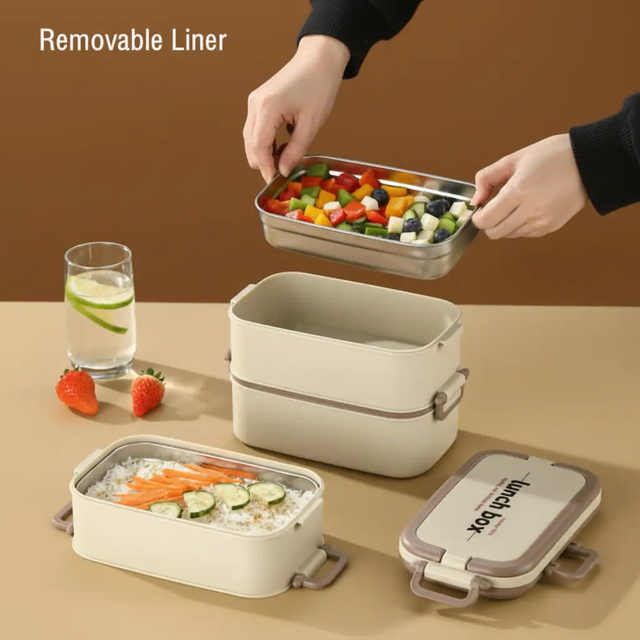 Lunch Box Set - 1500ml Double Layer Removable Stainless Liner Insulated Bag Cutlery Kitchen & Dining Lunch Box Sets