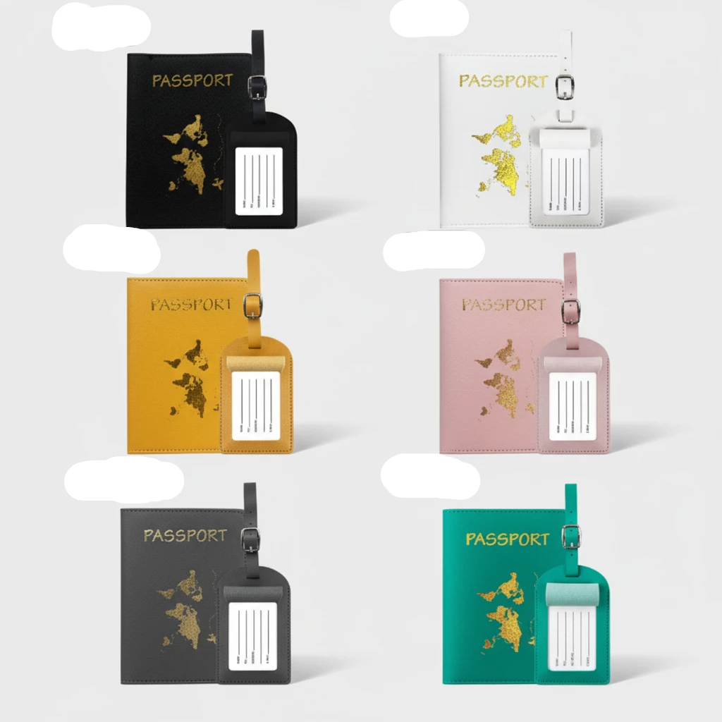 Passport Holder - 2-in-1 with Luggage Tag Gold Map Design Home & Garden Luggage Tags