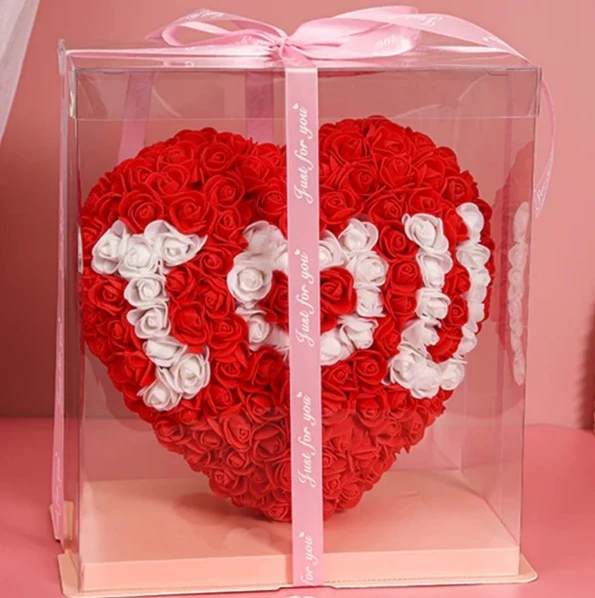 25cm Heart Roses Artificial Flowers Decoration Romantic Gift with Display Box Home & Garden Artificial Flowering Plants