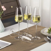 Champagne Glass Set - 2pc 280ml Crystal Clear Long Stem Tapered Bowl Wine Flute Kitchen & Dining Champagne Glasses