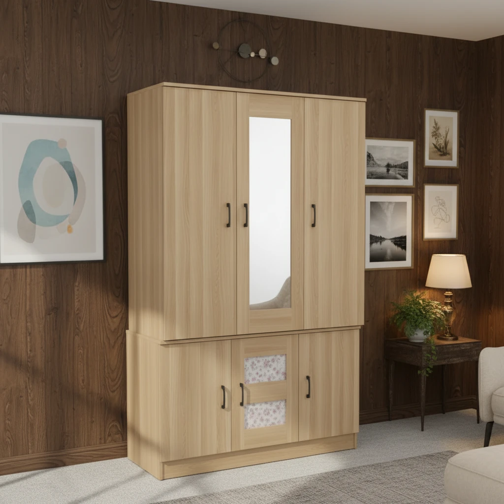 Wardrobe - Modern 4-Door with Mirror Furniture Mirrored Wardrobes