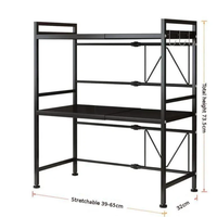 2-Tier Heavy Duty Telescopic Adjustable Microwave Stand Carbon Steel Black Kitchen & Dining Microwave Oven Accessories