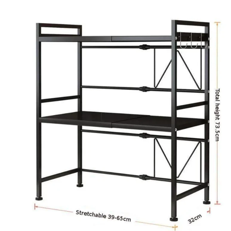 2-Tier Heavy Duty Telescopic Adjustable Microwave Stand Carbon Steel Black Kitchen & Dining Microwave Oven Accessories